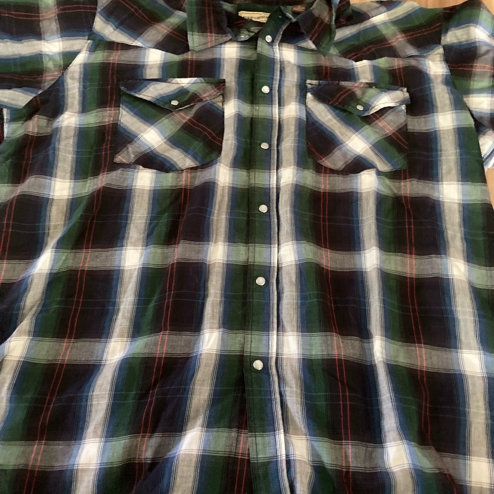 Bit bridle mens short sleeve plaid pearl snap button shrt 2x